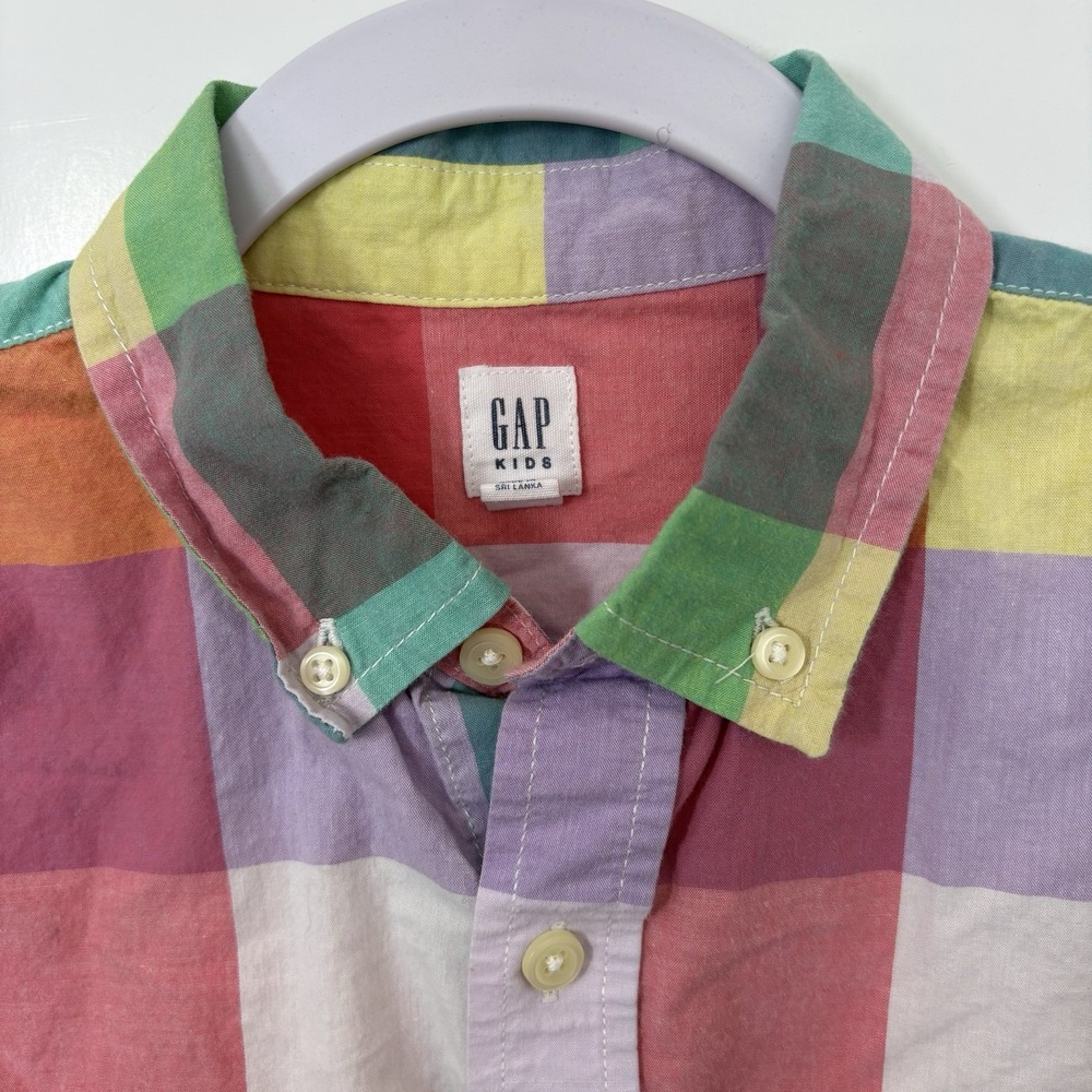 GAP Kids Boys Spring Plaid Button Down Size XL (12) Y2K Madras Preppy Collegiate